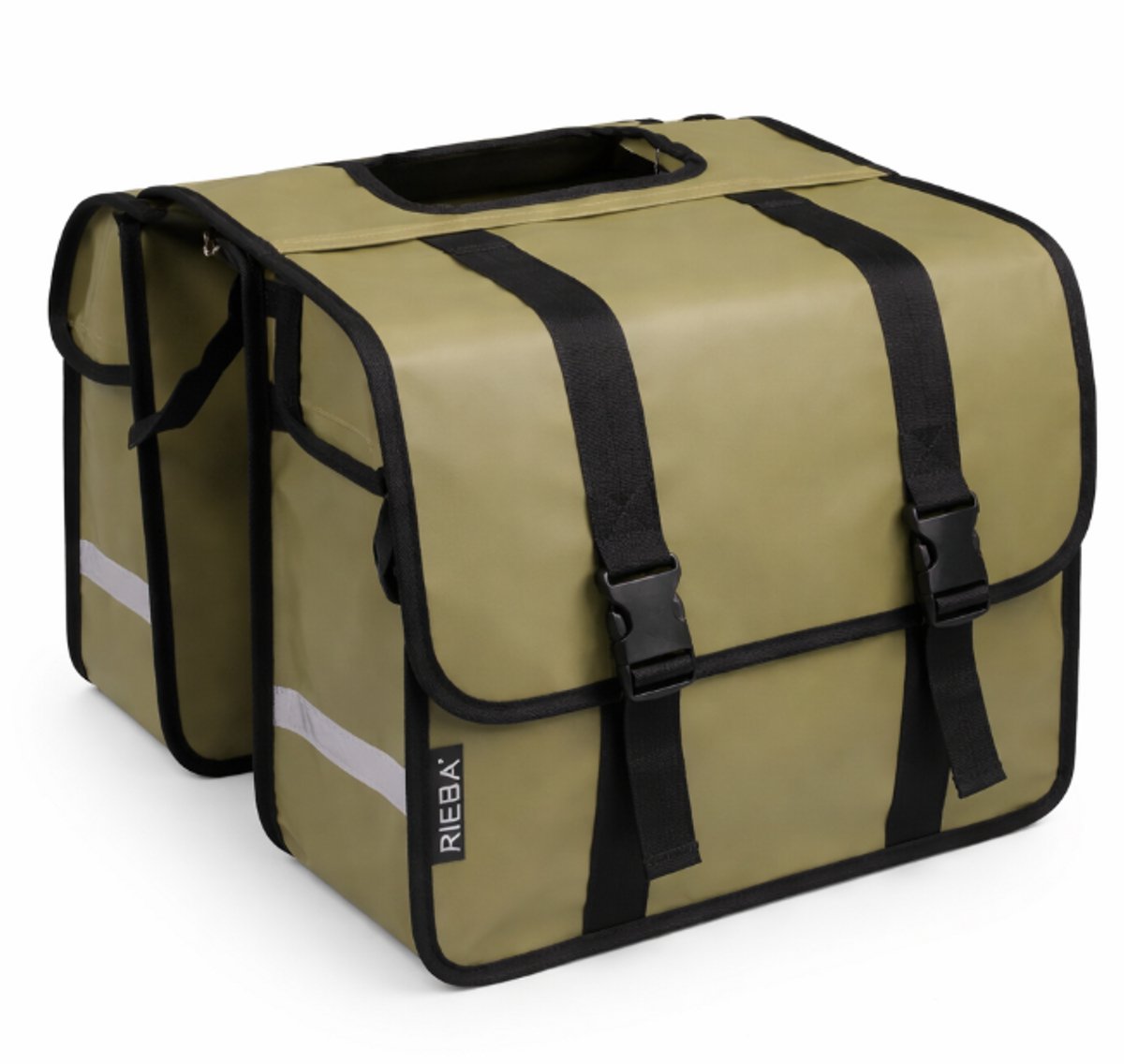 Rieba® Dubbele Fietstas - 42 liter - Reflectoren - Olijfgroen - Waterdicht - Tarpaulin - Ruim - Elektrische Fiets - Stadsfiets - Universele Bevestiging