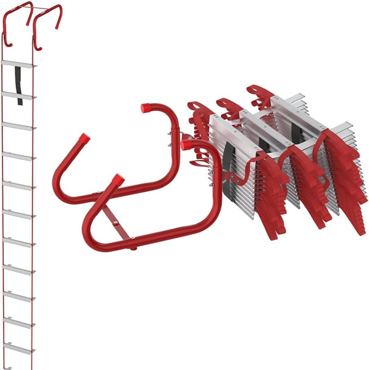 Aufun Brandladder 7,5 m – Reddingsladder met Haken, Vuurbestendige Touwladder tot 450 kg, Draagbare Noodreddingsladder voor Brandontsnapping met Universeel Montagesysteem