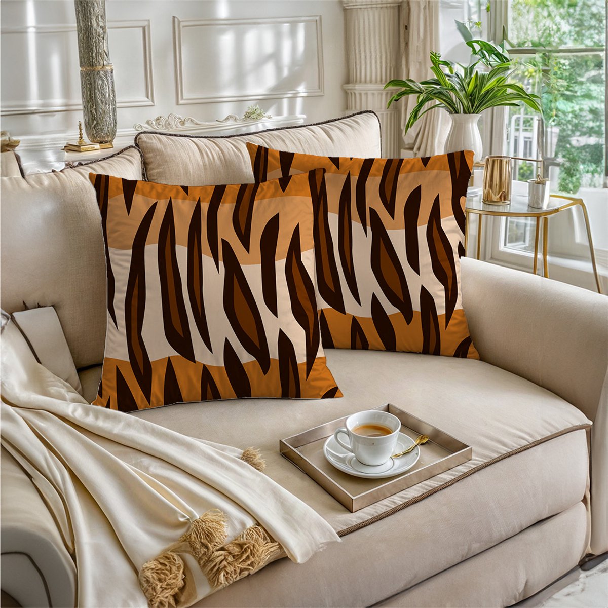 Boraboi® Luxe Decoratieve Kussenhoezen set van 2 , Zachte Suède Touch- 40x40cm -(Bruin,Geel,Crème Kleur)