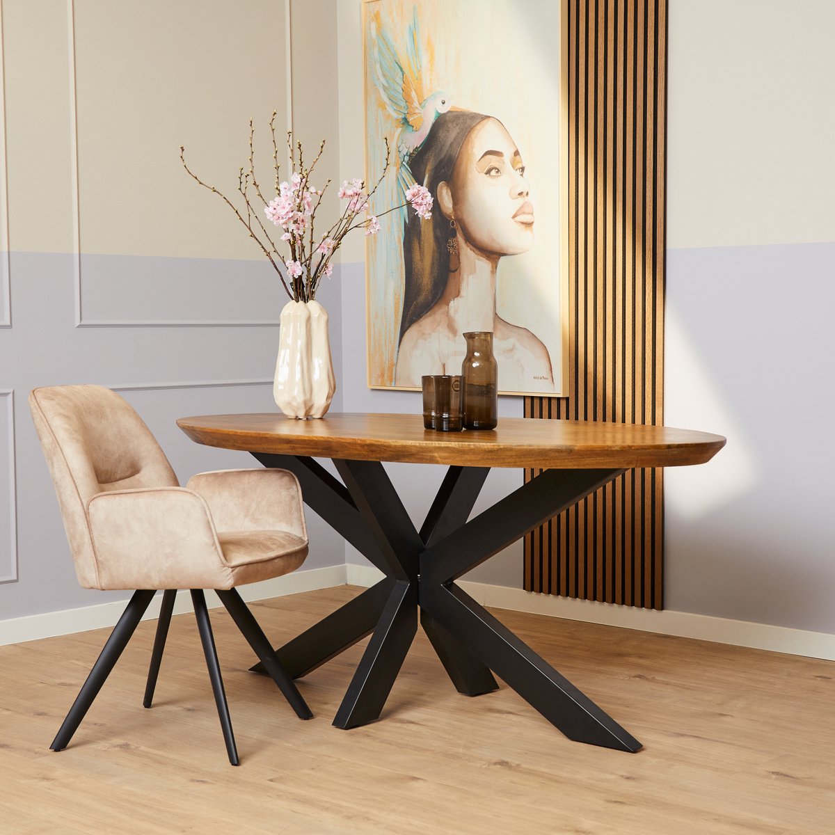 Meubels4nu - Eettafel Brandy Ovaal - 160cm - Mangohout - Ovaal - Eetkamertafel - Matrix poot - 160x90cm - Snelle levering