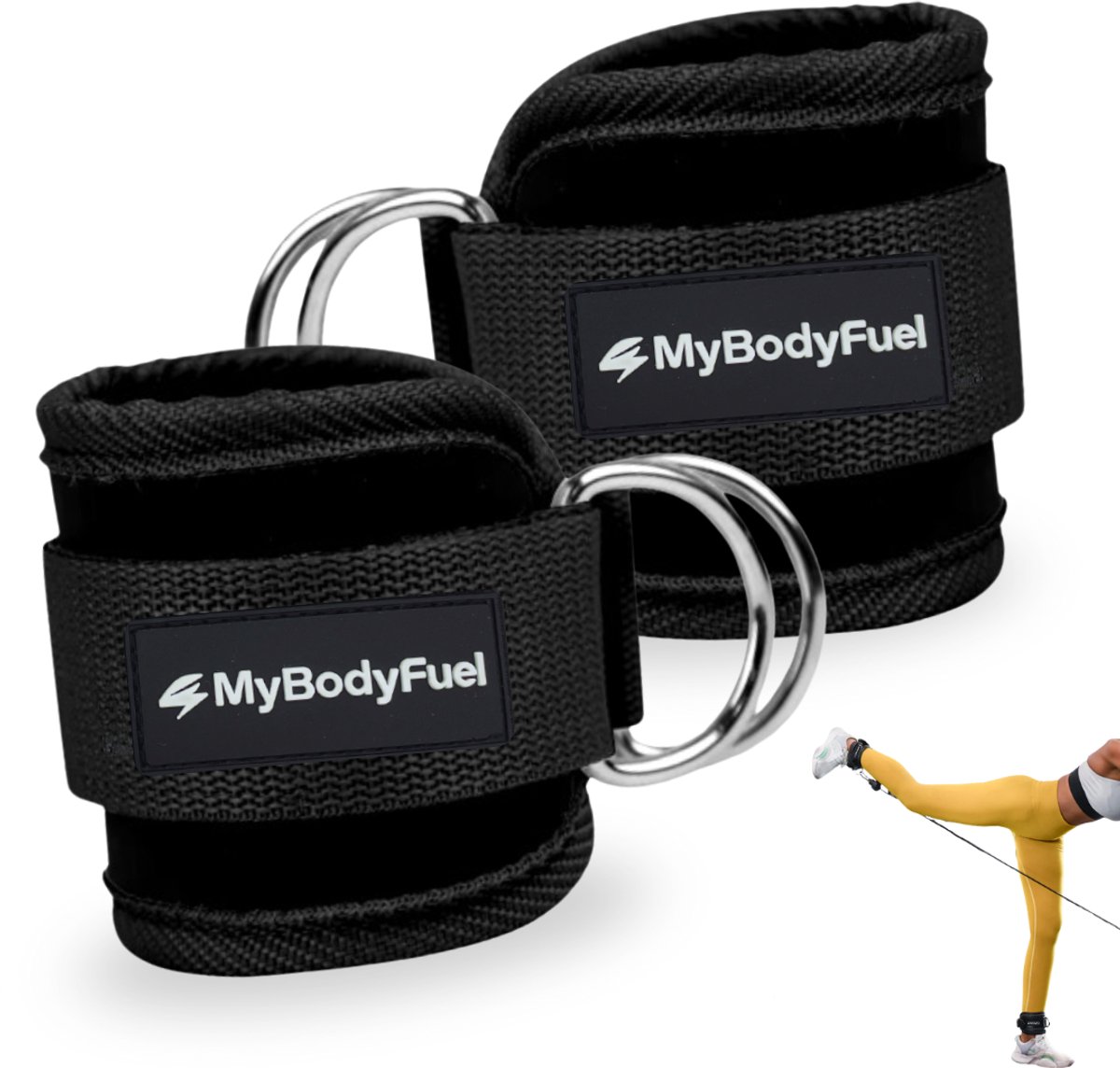 MyBodyFuel - Enkelband Fitness - Ankle Strap Fitness - Ankle Cuff Strap - 2 Stuks - Zwart