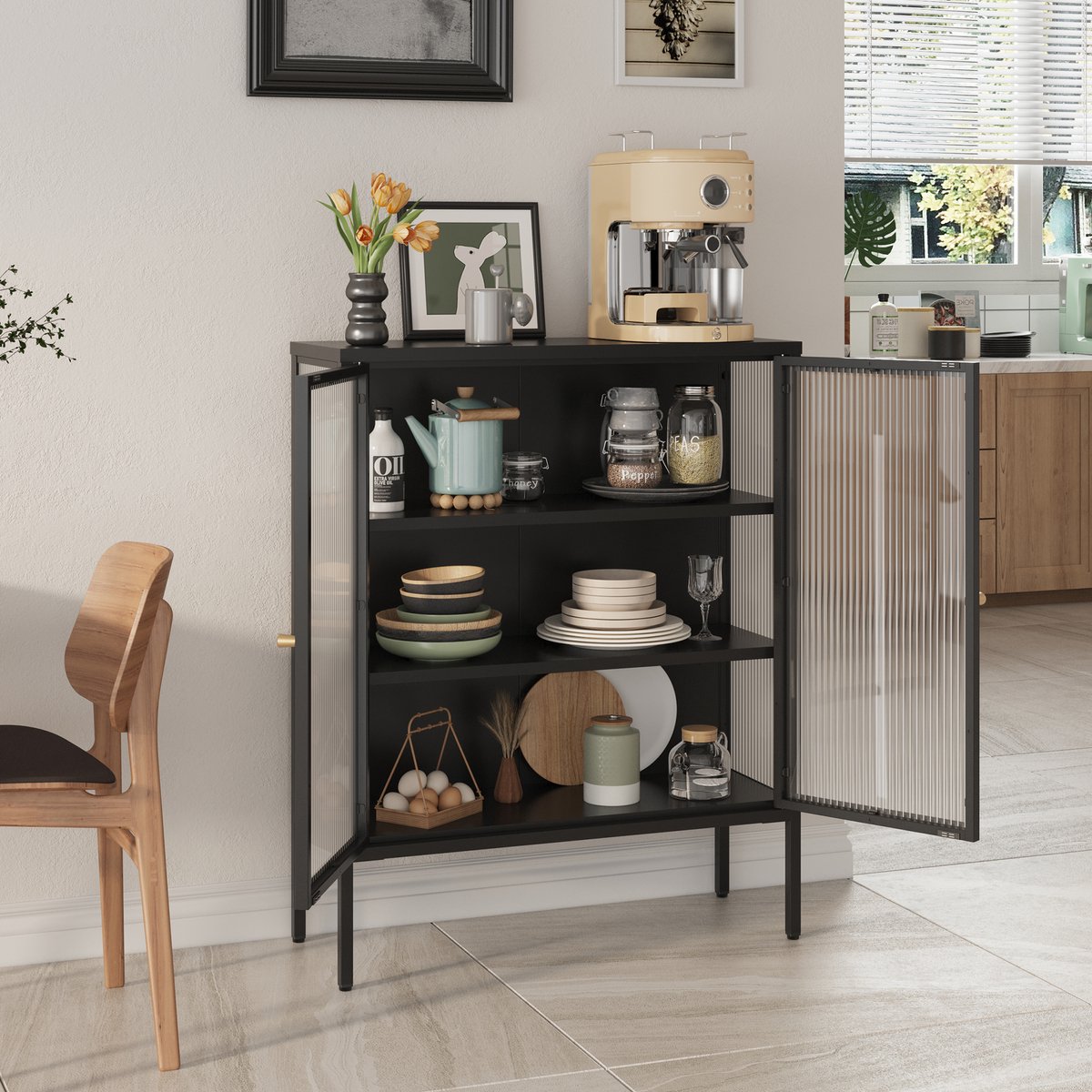 Vitrinekast Susa staal 100x80x30 cm zwart [en.casa]