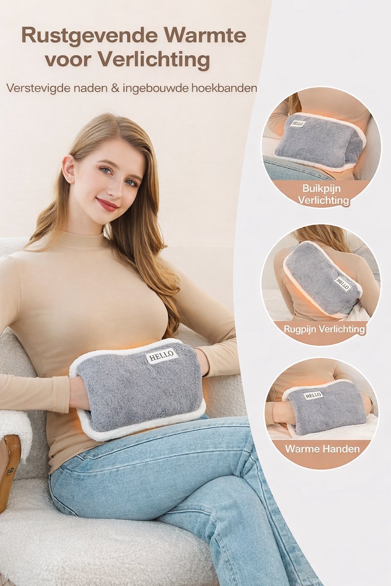 Thuys Oplaadbare Elektrische Warmwaterkruik voor Nek, Rug & Handen – Warmtekruik met Soft-Touch Riem en Handschoen – Lekvrij & Herbruikbaar – Grijs – foto 2