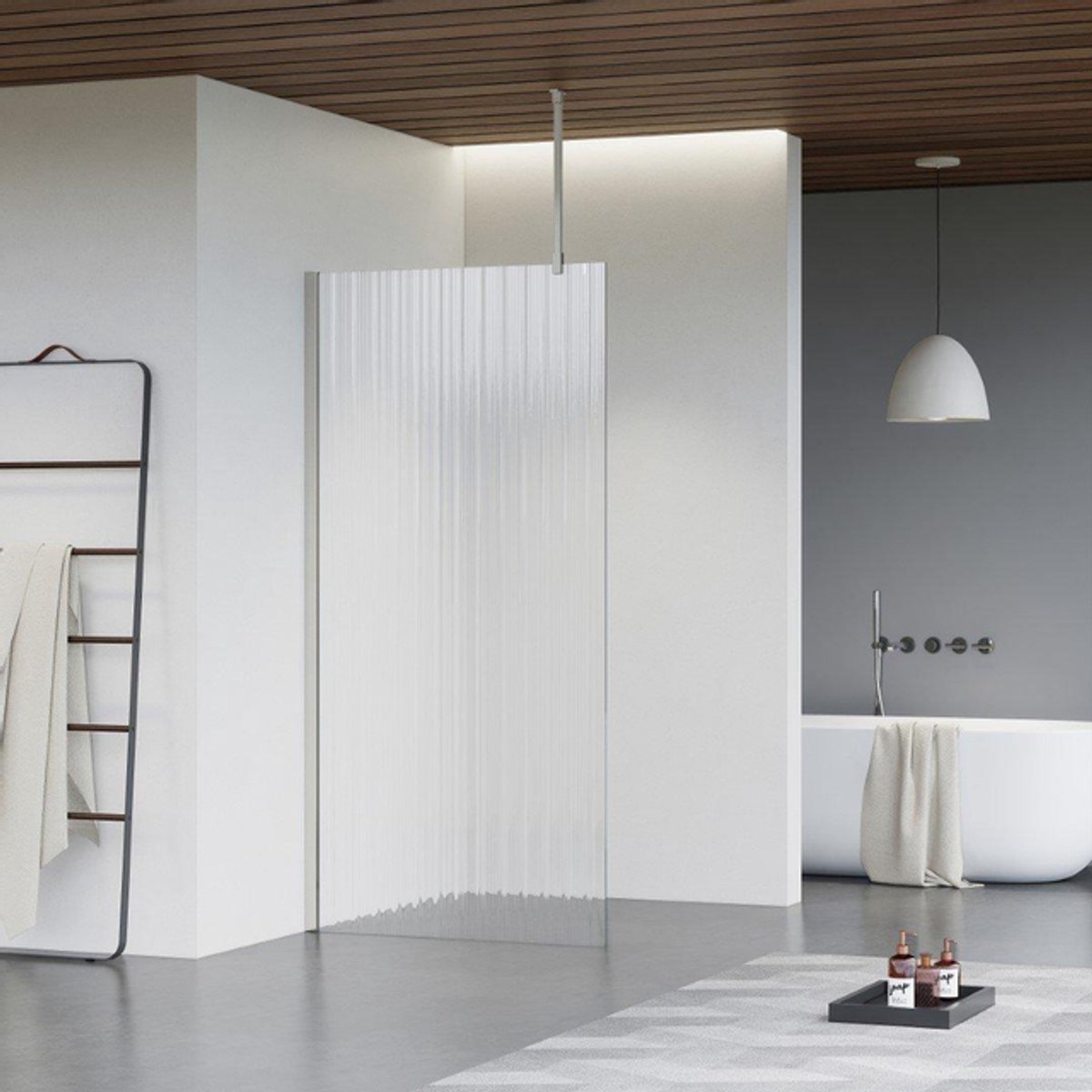 FugaFlow Eccelente Vetro inloopdouche - 180x200cm - ribbelglas - plafondarm - Geborsteld RVS PVD (RVS)