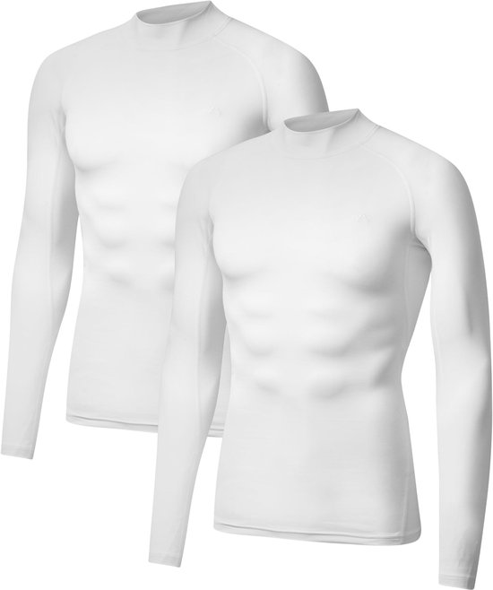 DANISH ENDURANCE Lange Mouw Compressie Top Heren - Onderlaag Shirt - Ademend Mesh - 2-Pack - Wit - Maat XL