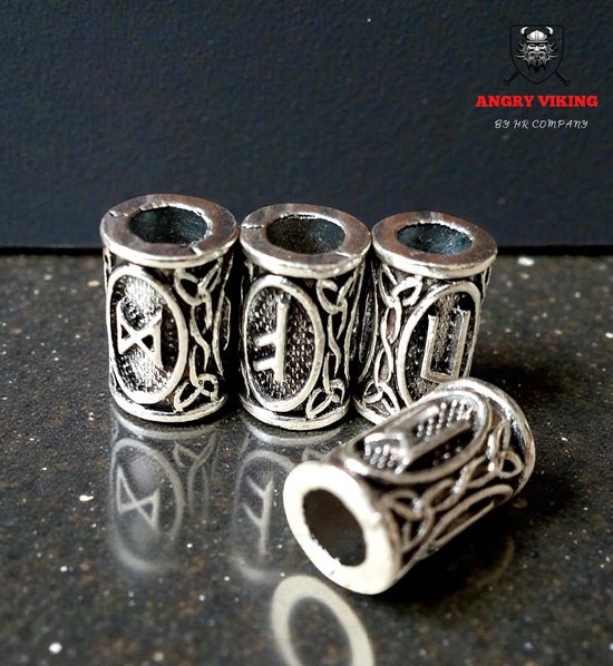 Baardkralen - Viking - Runes - Zilver - Mannen - 4 Stuks