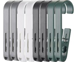 8 Stuks - Handdoekklem - Grote Wasknijper - 4,2*13,5*1,8 cm - Kunststof - Zwart, grijs, groen, wit - Strandhanddoekclips - Badlaken Clips - Grote Winddichte Clip - Ophangklemmen - Plastic Quiltclips