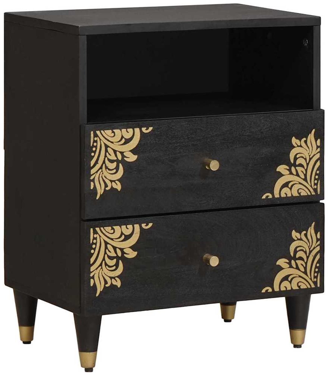 vidaXL Nachtkastje - met - lade - Zwart - 50 - x - 33 - x - 62 - cm - Massief - Mango - Hout