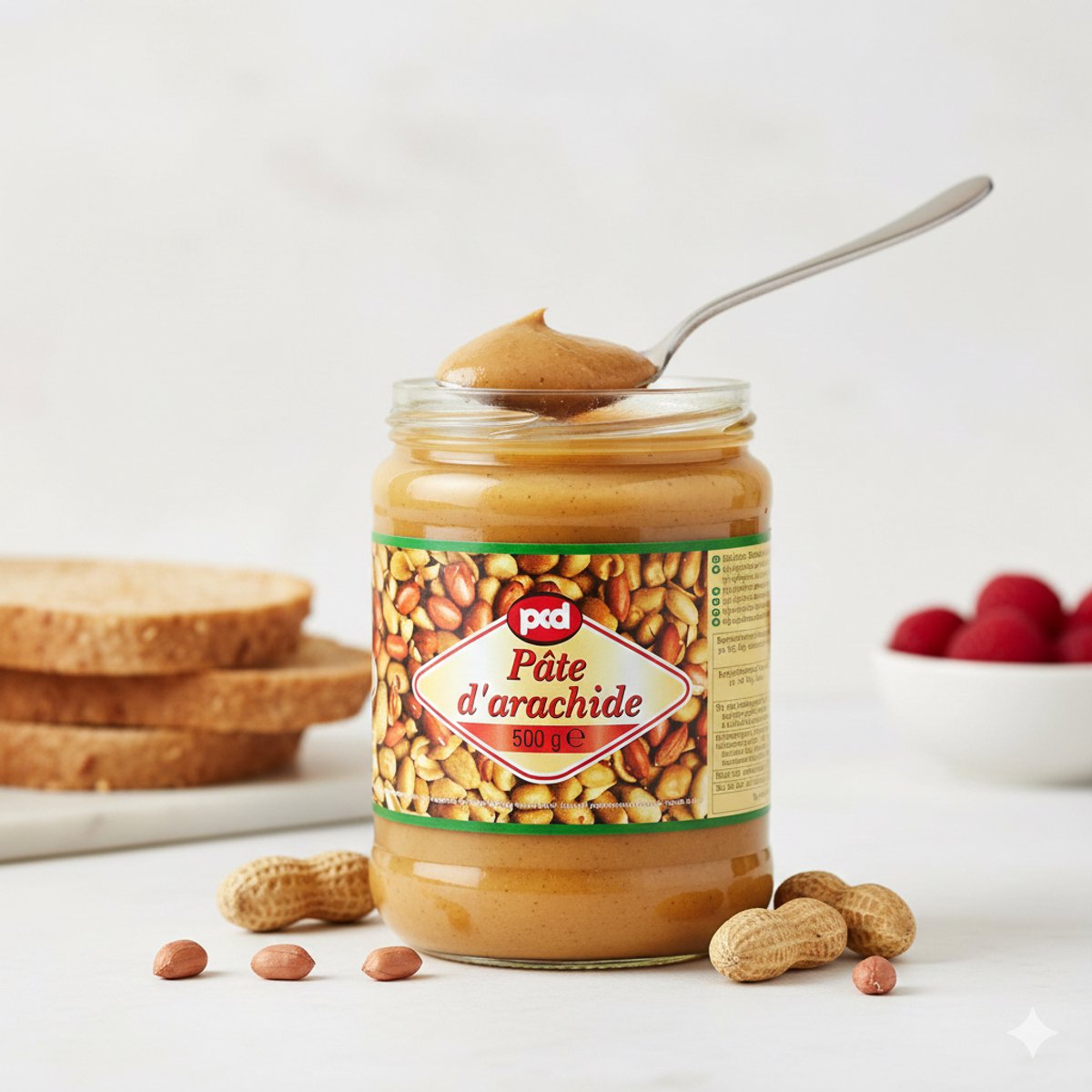 PCD Pindakaas - Romige Smaak - Pot van 500 g - Natuurlijke Bron van Eiwitten - Ideaal voor Ontbijt en Bakken - 1 x 500 gram met Kajal Sticker