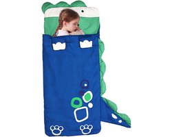 Kinderslaapzak - Kamperen slaapzak kind - Dekenmodel - Cartoon Dinosaurus - 24x63 Inch Formaat - Opvouwbaar met Rits - Voor Outdoor Avontuur - Camping - Picknick - Reis - Comfortabel en Makkelijk mee te Nemen