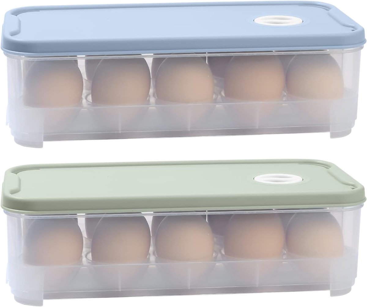 Pack van 2 Plastic Eieren Dozen - Eieren Opslag Box - Keuken - Koelkast - Met Deksel voor 10 Eieren