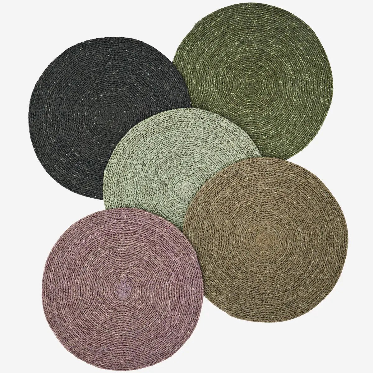 Madam Stoltz - Zeegras Placemats set van 5 - Koele kleuren - 32 cm