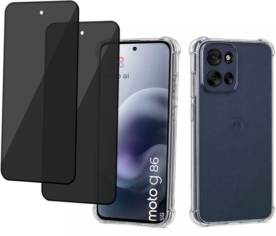 ChiGuard Hoesje & 2x Privacy Screenprotector geschikt voor Motorola Moto G86 Hoesje Screenprotector - Gehard Glas Cover + Shock Proof Case - Transparant