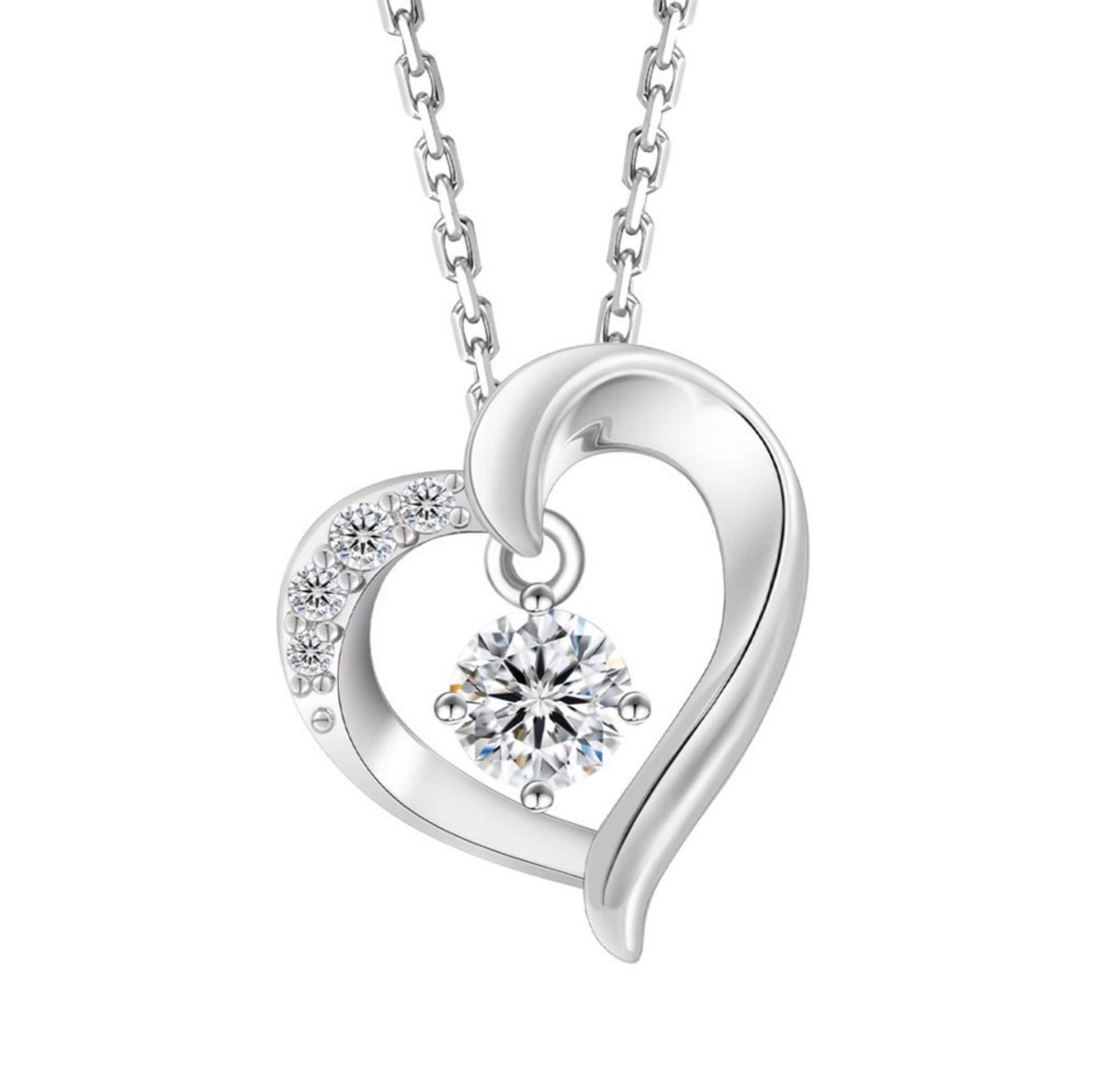 Selevie Hartvormige Hanger Ketting – Wit goud ketting met grote Moissanite + Steentjes | Romantisch en Schitterend Sieraad - Hartvormig - heart shape necklace - hartjes