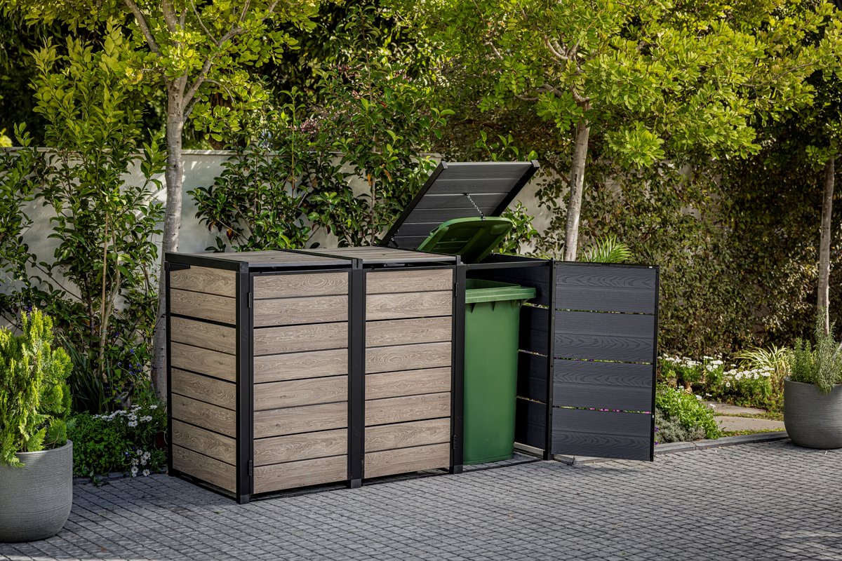 Keter Hide Away Containerberging - 3x 240L - Ashwood