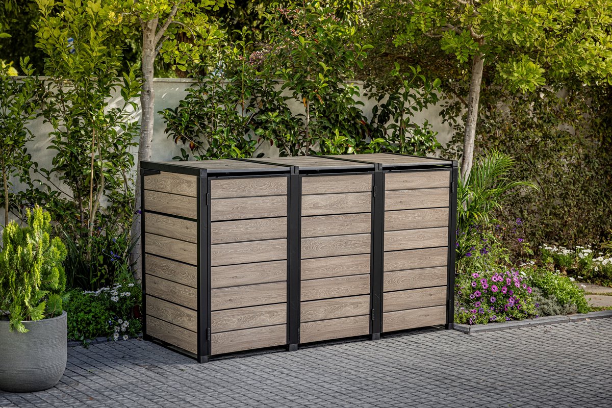 Keter Hide Away Containerberging - 3x 240L - Ashwood