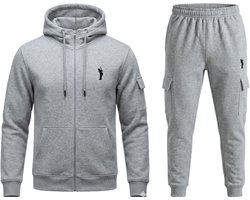 Hitman - Trainingspak Heren - Joggingpak Heren - Sportkleding Heren - Cadeau voor Man - Cargo Stijl - 7 Zakken - Katoen - Licht Grijs - Maat S