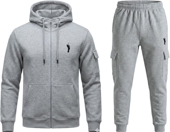 Hitman - Trainingspak Heren - Joggingpak Heren - Sportkleding Heren - Cadeau voor Man - Cargo Stijl - 7 Zakken - Katoen - Licht Grijs - Maat S