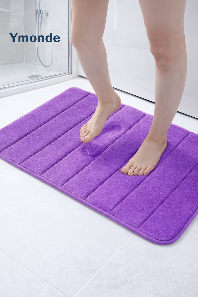 Ymonde Paarse Anti-Slip Badmat – 50×80 cm – Verticaal Strepenpatroon – Badkamer Mat – Comfortabel & Veilig