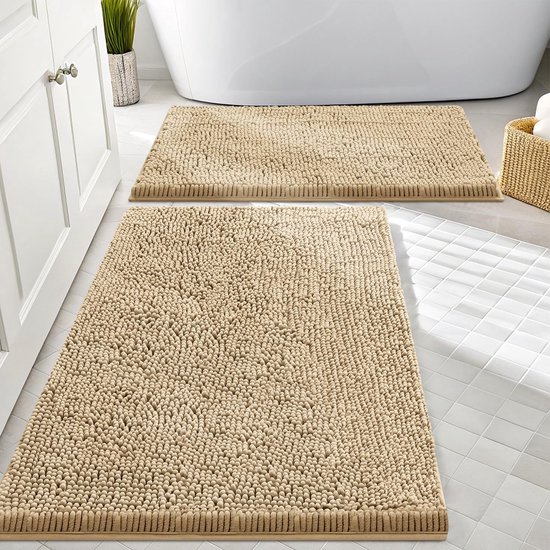 Badmat BOTC - Badmat antidérapant - Set de 2 - Tapis de salle de bain - 43x61+51x76cm - Blanc crème