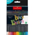 Verpakking met 36 Faber-Castell Black Edition kleurpotloden, met zwart omhulsel en gekleurde punten.