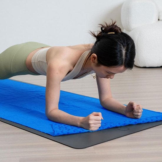 Yogahanddoek - Vochtregulerend en antislip - Yogahanddoek - Sneldrogende yogamatstof - Ademende yogamat met opbergtas van mesh - Geschikt voor hot yoga, pilates en fitness - Blauw — afbeelding 2