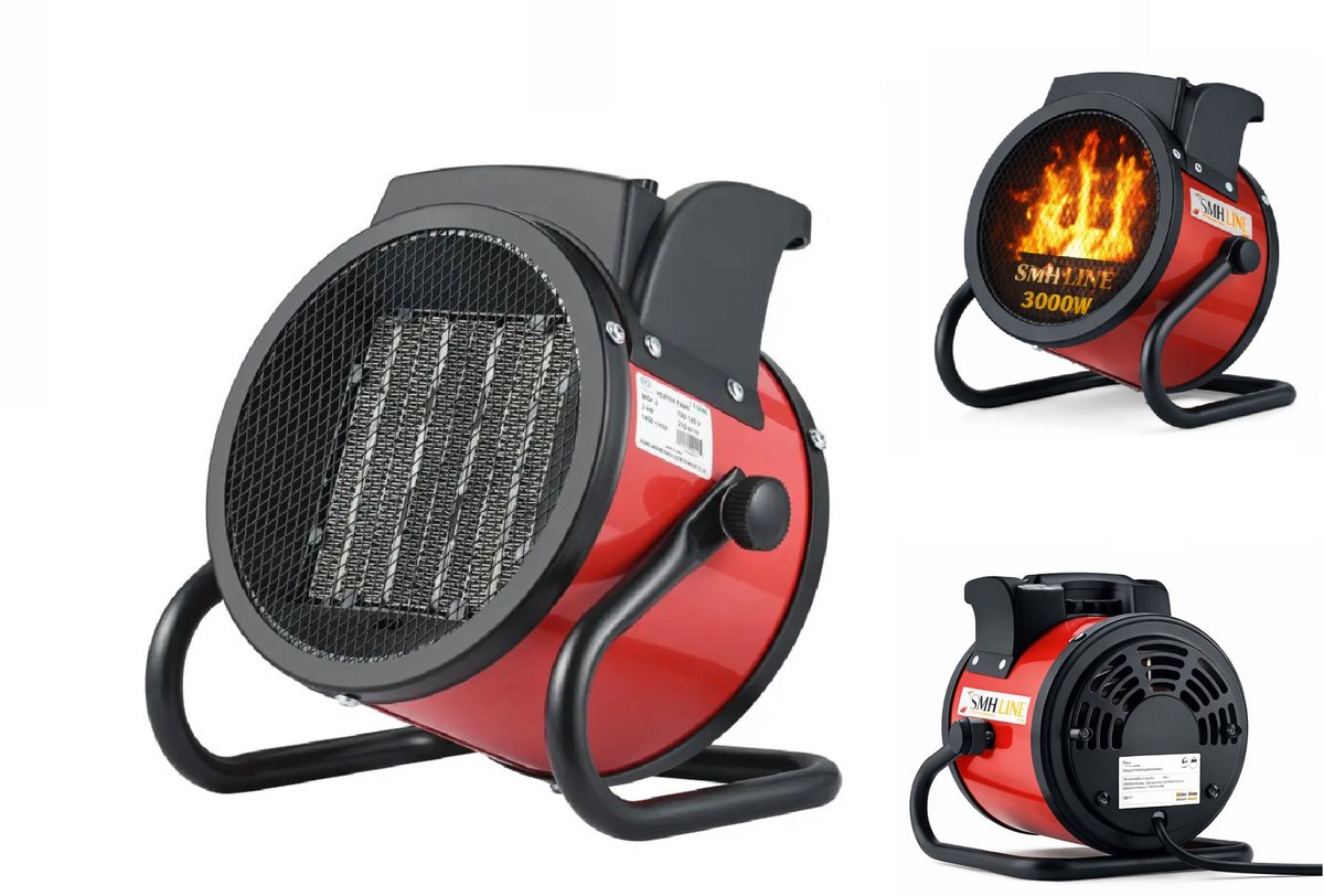 SMH LINE® Elektrische kachel - Straalkachel - 1000W/2000W/ventilator - Regelbaar - Oververhittingsbeveiliging - Zwart