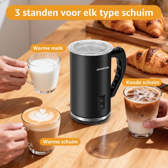 Aigostar Elektrische Melkopschuimer - 4-in-1 - 130/300 ML - Warm/koud