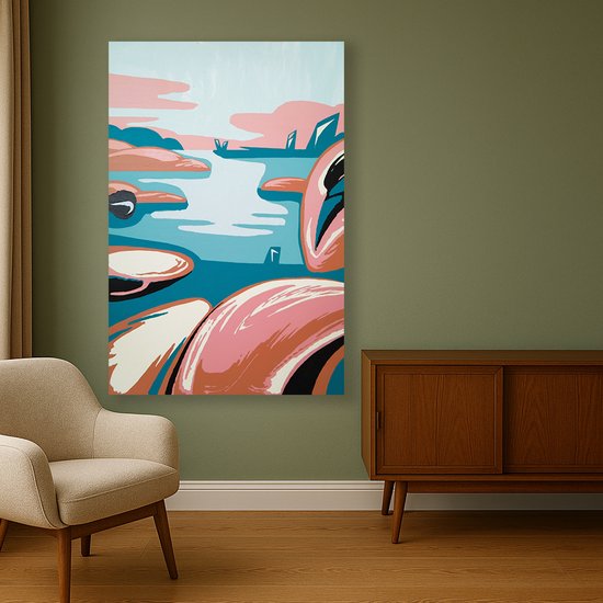 Flamingo abstract – plexiglas – Glasschilderij – 60x90 cm