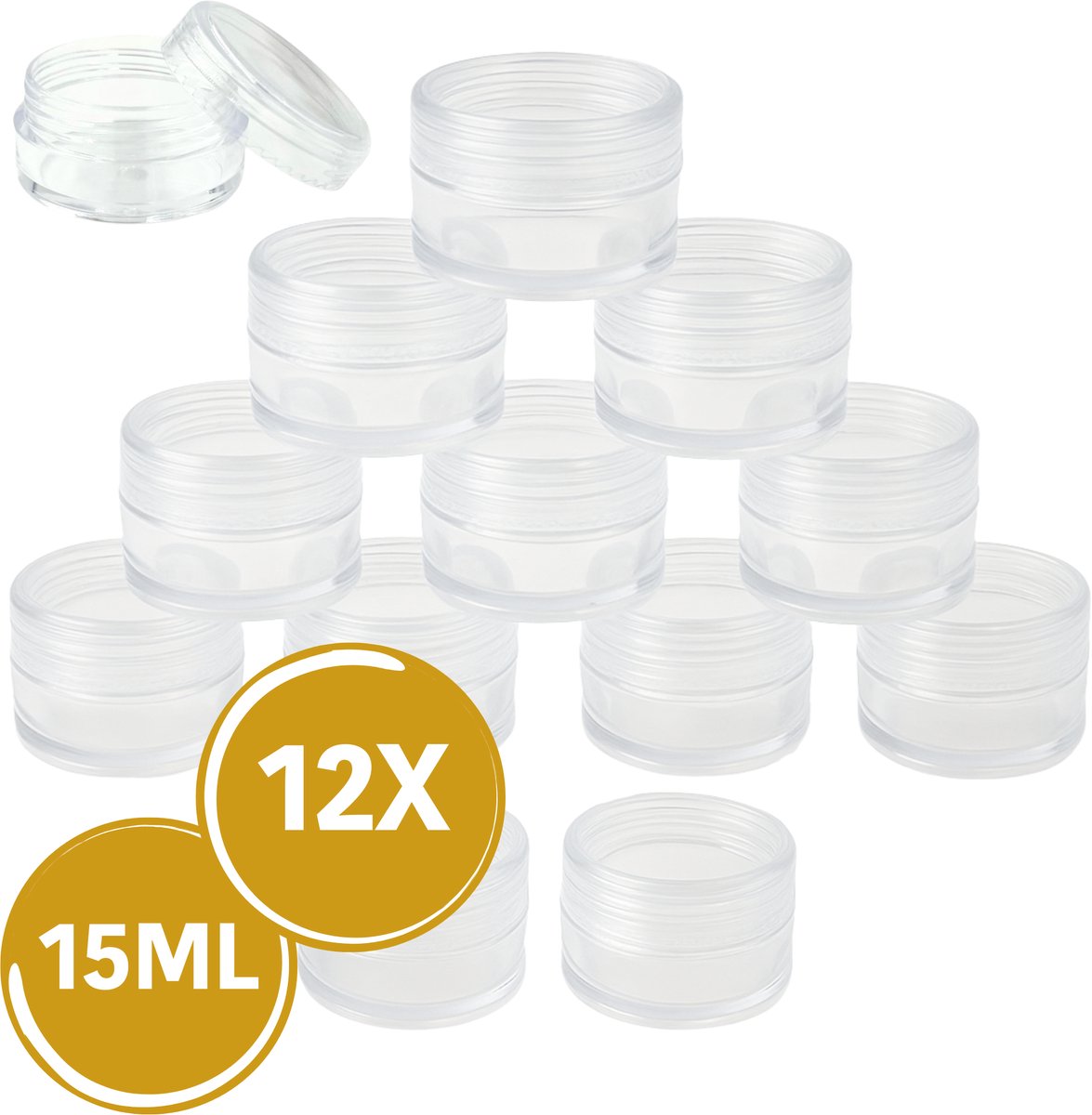 Plastic Potjes met Deksel 15ML – Cosmetica & Sample Potjes – Crème / Pillen – Reisverpakking - 12 stuks