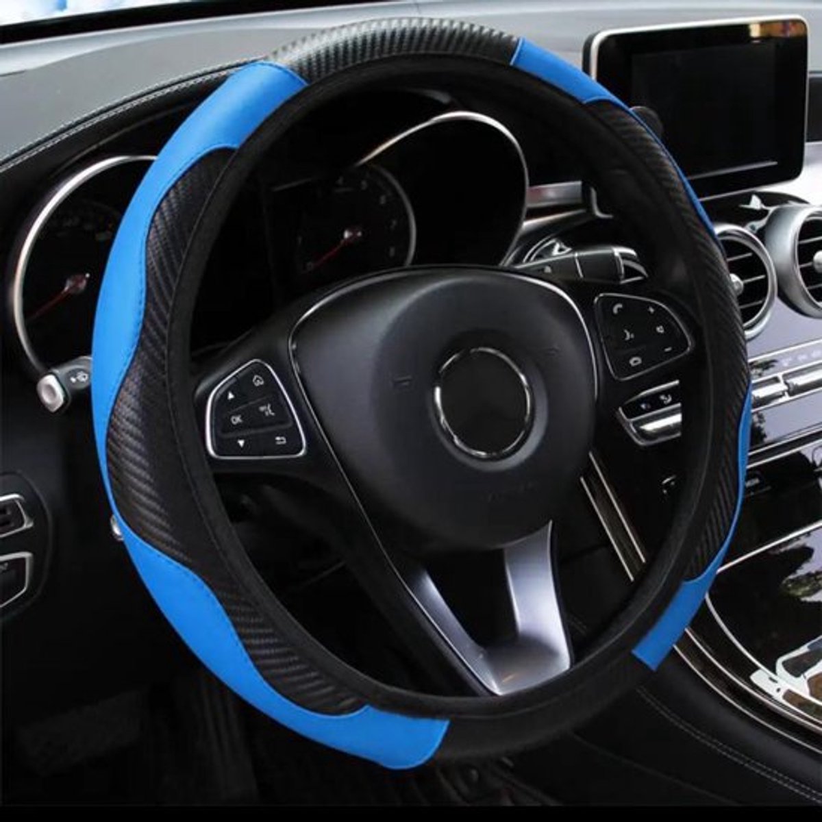 COCHO® SportDrive Set – Blauw | Stuurhoes + 2x Gordelhoezen + Auto Interieur Verlichting | Luxe Comfort Auto Upgrade | Universeel 37–39 cm – foto 7