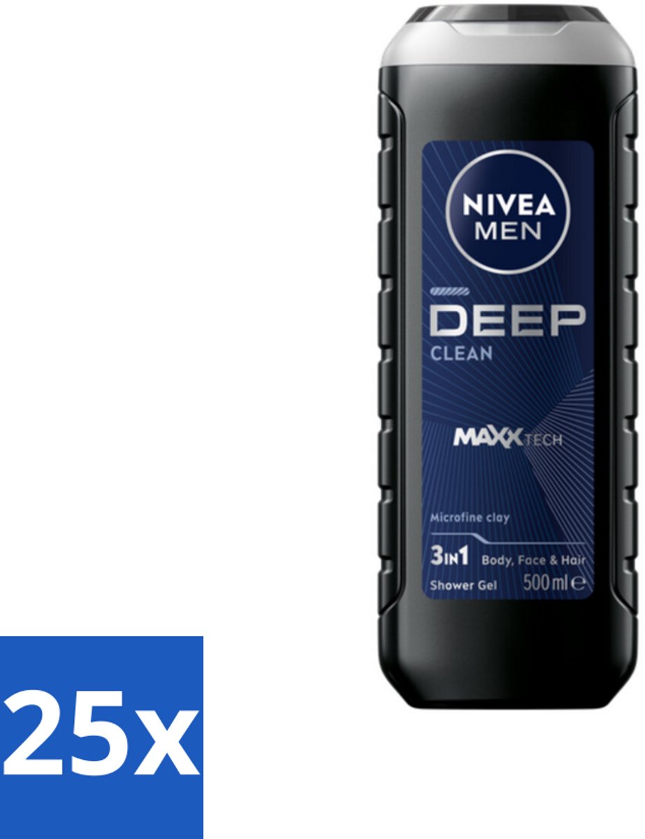 NIVEA MEN - Douchegel - Deep Clean 3-in-1 - 500 ml - Bulkverpakking - 25 stuks