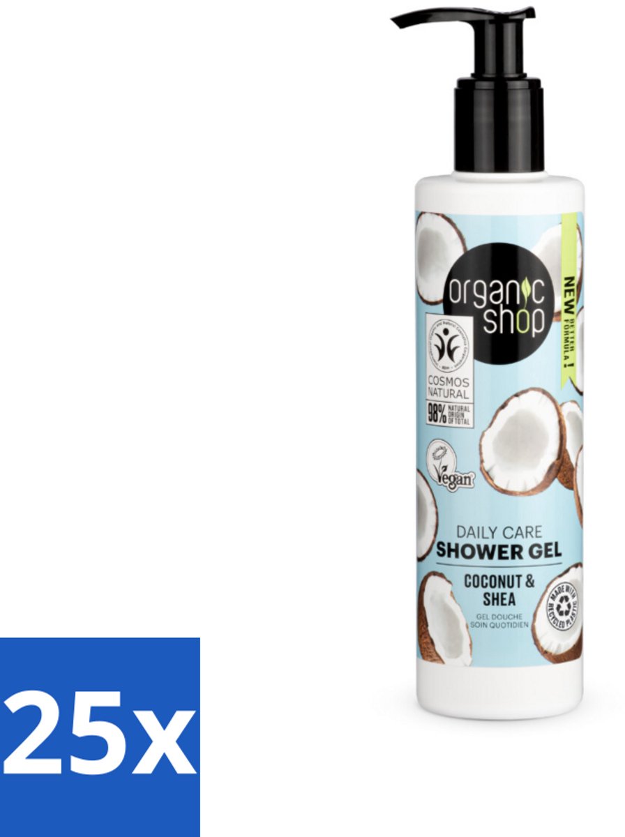 25 x Organic Shop - Daily Care Coconut & Shea Shower Gel - Hydratatie & Verzorging - 280 ml - Douchegel - Natuurlijke Douchegel - Hydraterende Douchegel - Biologische Douchegel - Kokosdouchegel