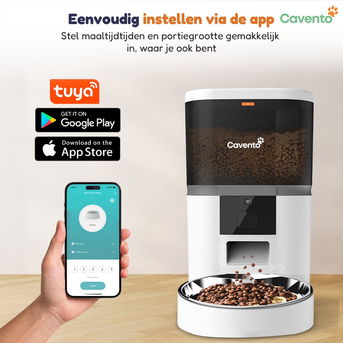 Cavento Automatische Voerbak 6L Wit met App-Besturing - afbeelding 3