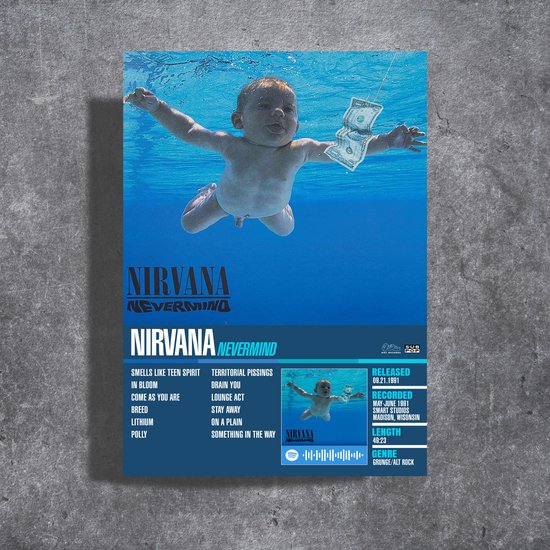 Nirvana - Nevermind - album cover - metalen poster - 30x40cm | bol