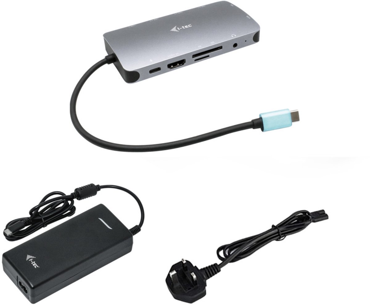 i-Tec - USB-C Metal Nano Dock - HDMI/VGA met LAN + 112W Oplader – Aluminium – 100W Power Delivery – Universeel Docking Station