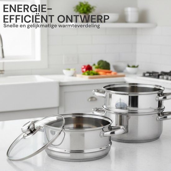 Royal Swiss® – Cuit-Vapeur 26 cm – Set Vapeur en Inox 3 Pièces – Cuiseur Vapeur avec Couvercle en Verre – Compatible Induction, Gaz & Électrique – Cuisson Saine à la Vapeur – Passe au Lave-Vaisselle