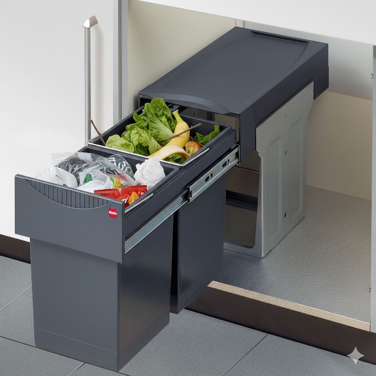 Hailo Tandem - Inbouw Prullenbak - 30 Liter Inhoud - Met 2 Compartimenten - Grijs