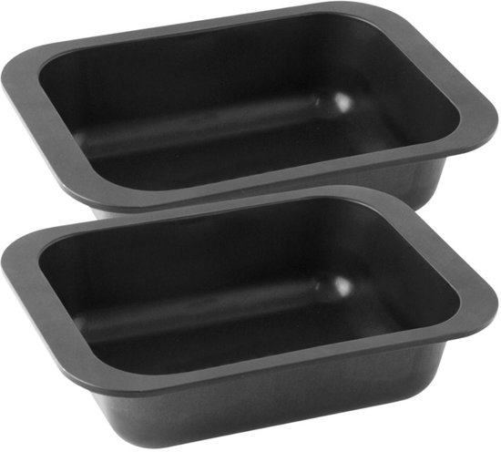Twee zwarte, rechthoekige ovenschaaltjes van Zenker, gemaakt van staal, 27 x 17,5 x 6 cm.