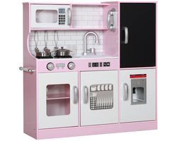 Keuken Speelgoed - Complete Speelkeuken - Kinderkeuken - met Accessoires: Potten, Krijtbord, Telefoon, Ijsmachine, Fornuis - 3+ - Cadeau voor Jongens en Meisjes - 83,8x26,8x81cm - Roze
