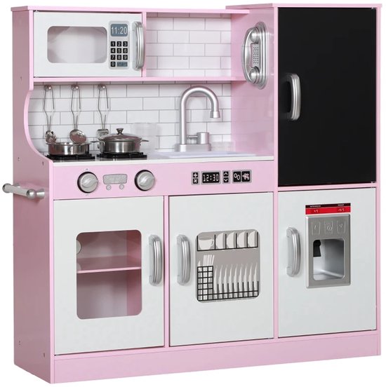 Keuken Speelgoed - Complete Speelkeuken - Kinderkeuken - met Accessoires: Potten, Krijtbord, Telefoon, Ijsmachine, Fornuis - 3+ - Cadeau voor Jongens en Meisjes - 83,8x26,8x81cm - Roze