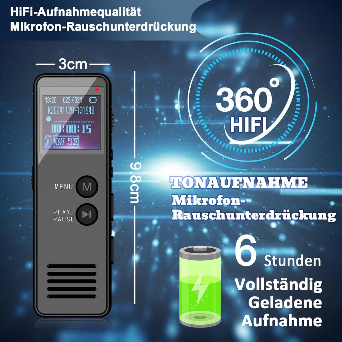 64 Digitaal Dicteerapparaat met Spraakherkenning 64 GB - afbeelding 3