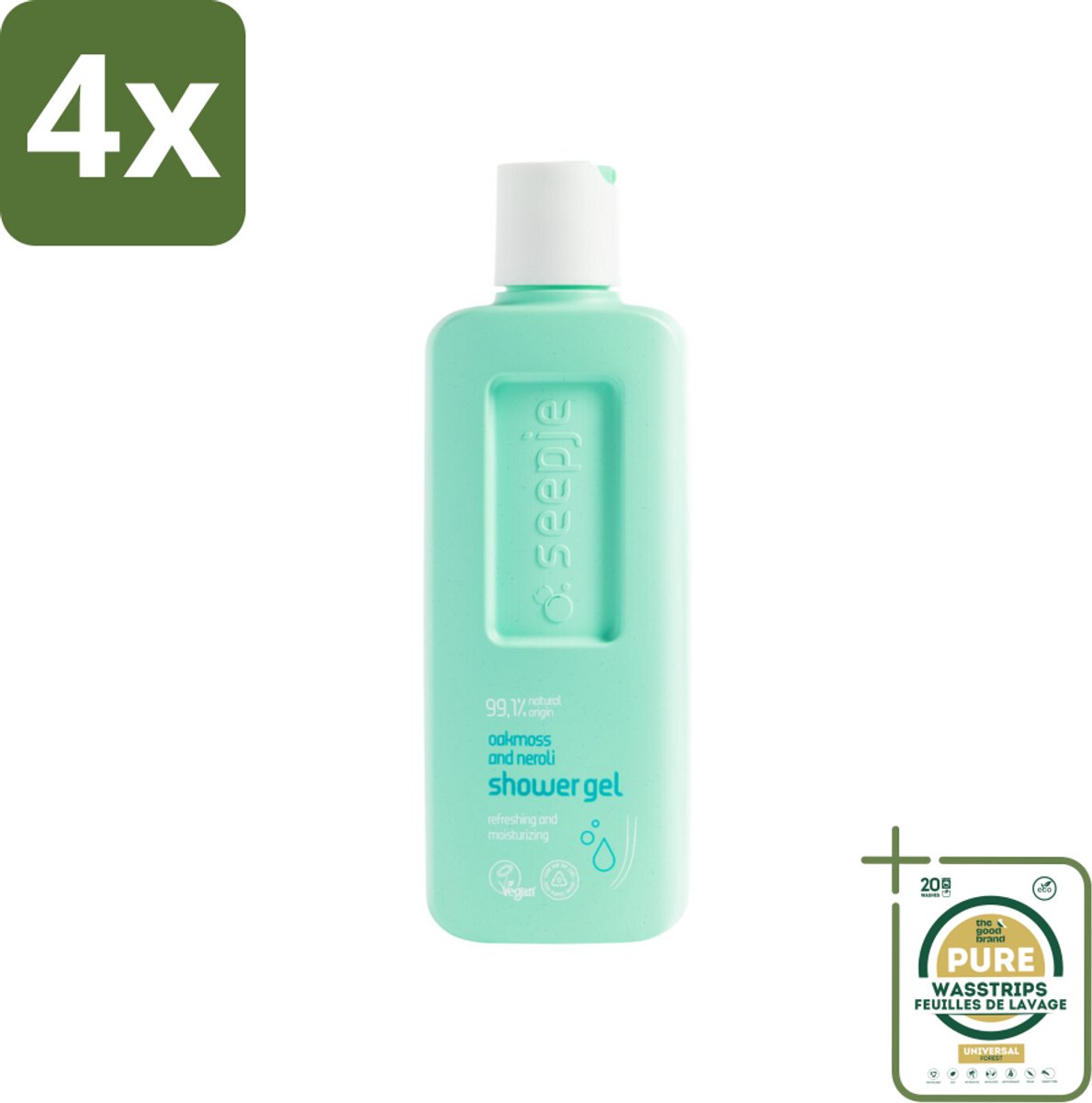 Seepje - Douchegel - Hydraterend & Verfrissend - Eikenmos en Neroli - 300 ml - Voordeelverpakking - 4 stuks - Verfrissend - Eikenmos