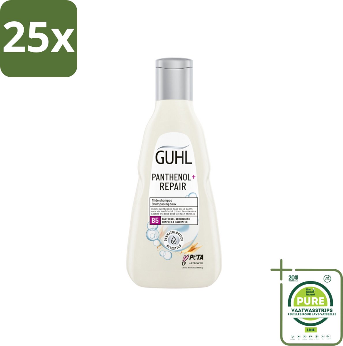 25 x Guhl – Shampoo – Panthenol+ Repair – 250 ml - Grootverpakking - Hydratatie Haar - Herstel Shampoo - Panthenol Shampoo - Droog Haar Shampoo - Gezond Haar