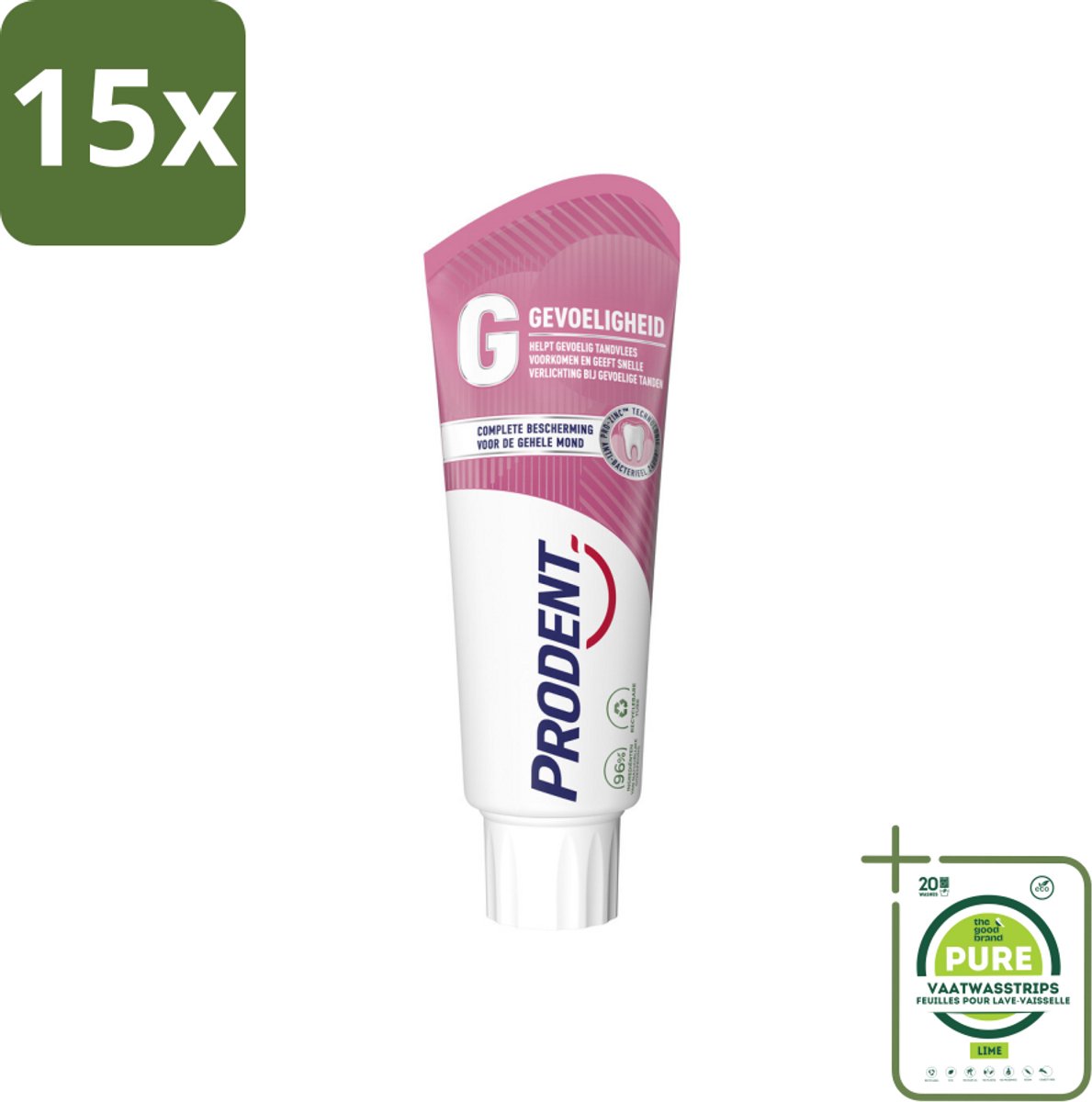 15 x Prodent – Tandpasta – Gevoeligheid – Pro-Zinc Technologie – 75 ml - Grootverpakking - Gevoelige Tanden - Gevoelig Tandvlees - Pro-Zinc - Antibacteriële Werking - Mondverzorging