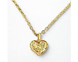 Ketting met Gestructureerd hart - Premium Stainless Steel - The Jewellery Salon - Kleurvast - Roestvrij stalen hartjes hanger