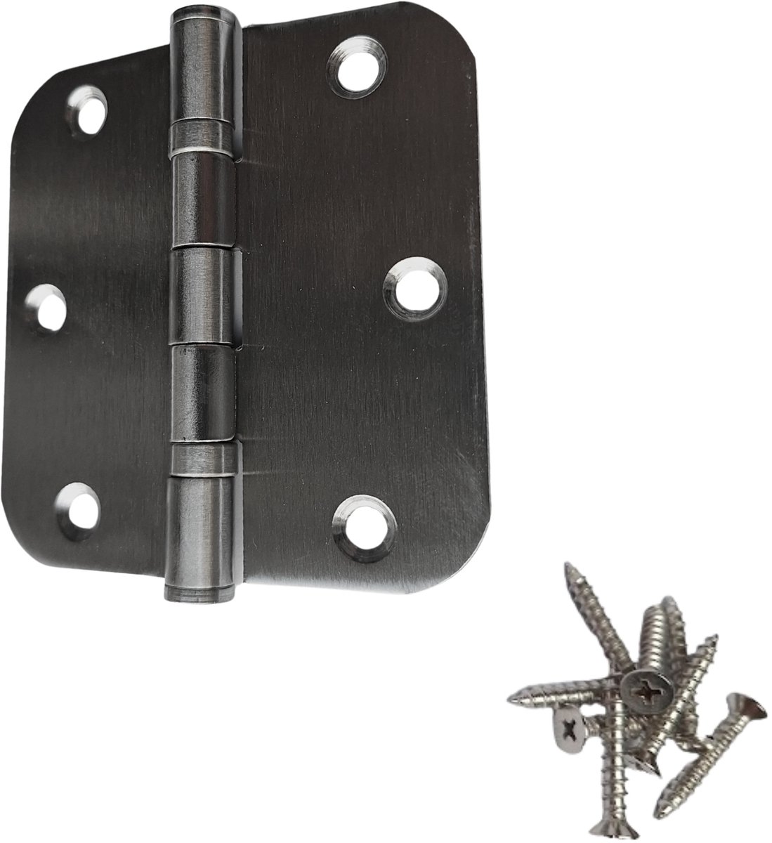 Hoexs RVS Deurscharnier - 89x89mm – Afgeronde Hoeken – Roestvrij Stalen Deur Scharnier + Schroeven