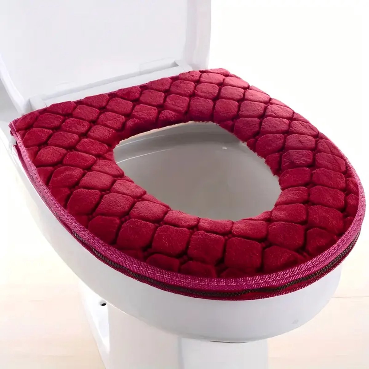 Daity Een toiletbrilhoes in herfst-/winterstijl - verdikt - wasbaar - zacht en comfortabel (rood).