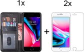 iphone 7 plus hoesje bookcase zwart - Apple iPhone 8 plus hoesje bookcase zwart wallet case portemonnee book case hoes cover - 2x iPhone 7 plus/8 plus screenprotector