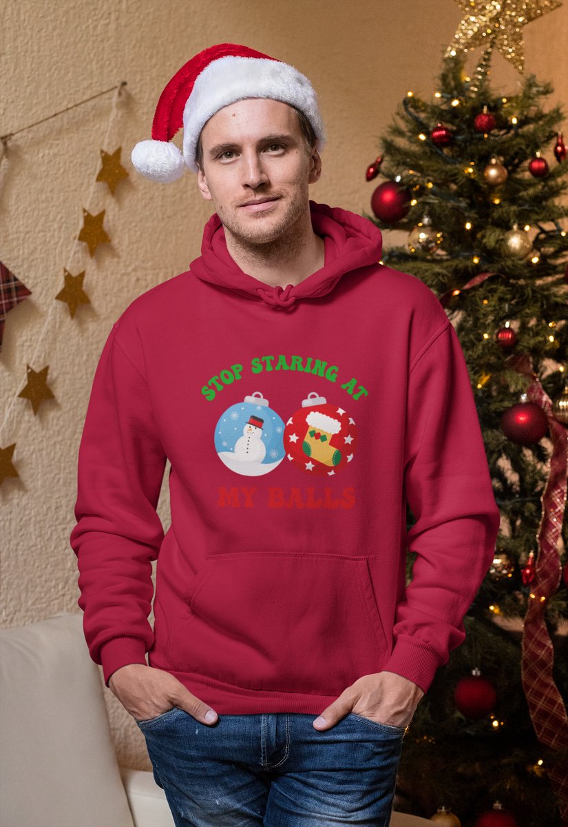 Stop Staring At My Balls - Kersttrui - Kerst Trui Rood - Grappig Kersttrui - Maat XL - Limited Edition